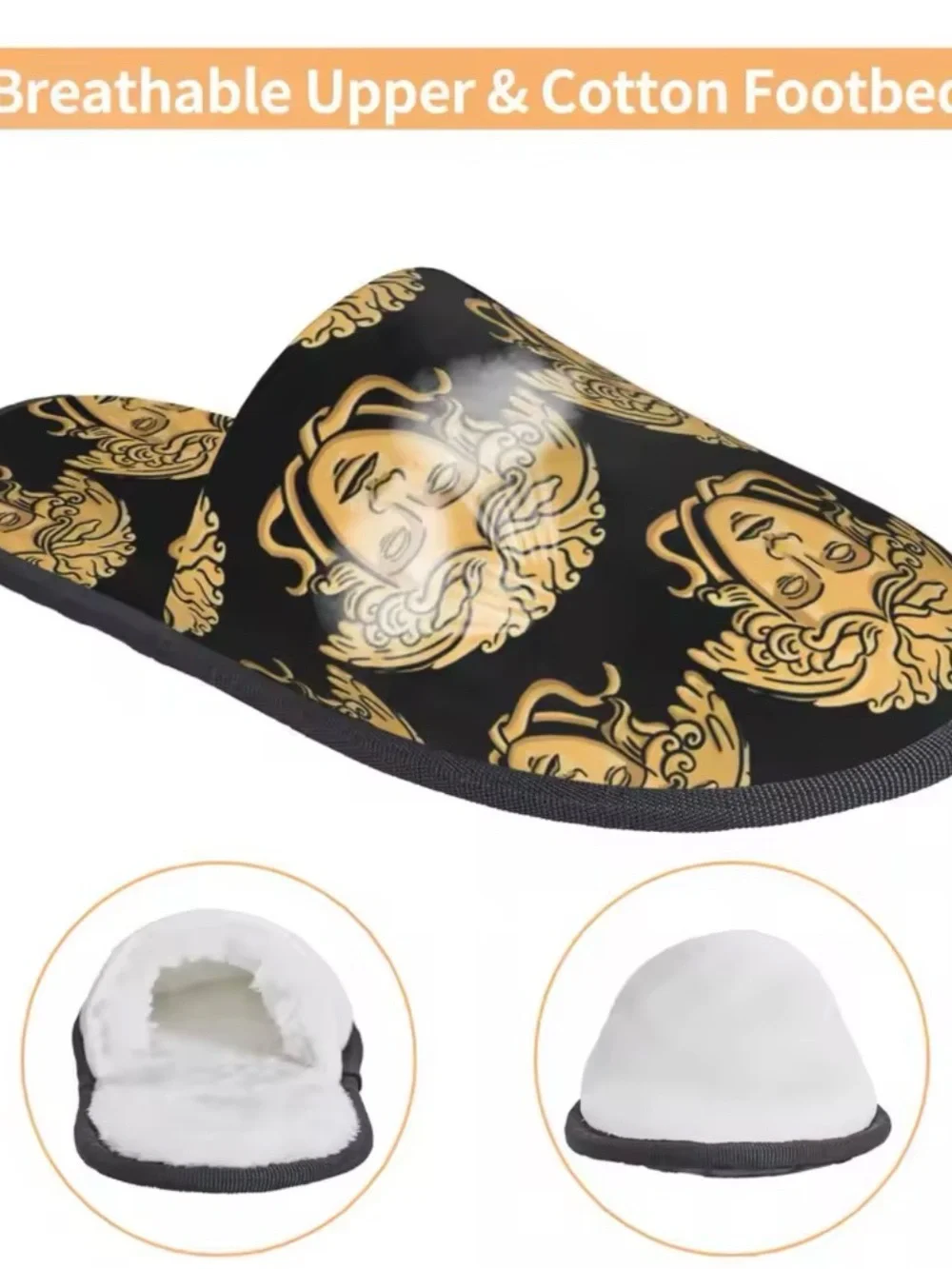 New men’s black gold Medusa slides slippers size 10-11 pool casual house shoes